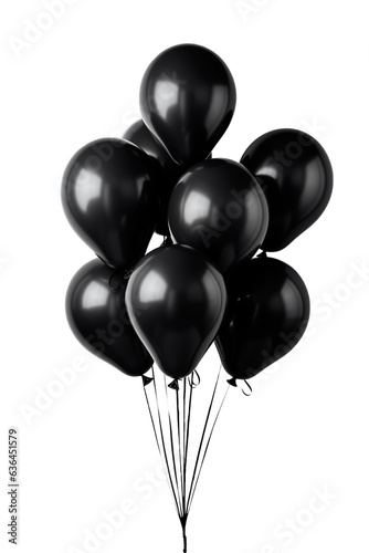 Fototapete Bunch of black balloons floating in the air over isolated transparent background