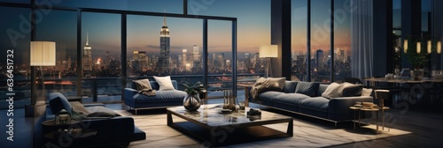 Luxury loft banner design with panoramic views of the city