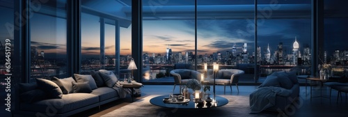 Luxury loft banner design with panoramic views of the city