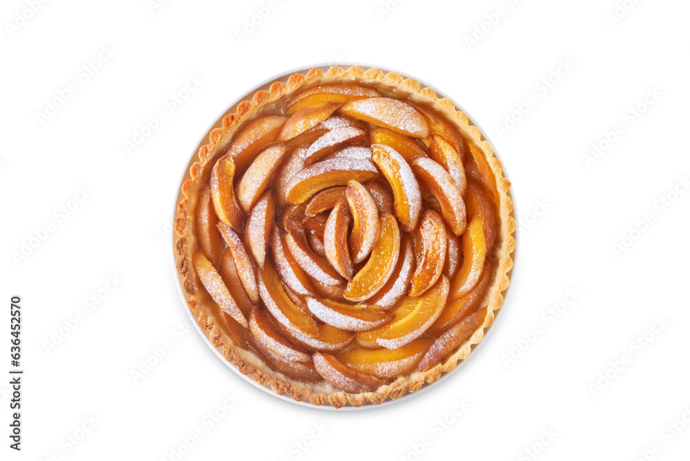 Apricot tart with sugar sprinkle on a white isolated backgrond