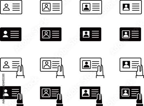 シンプルな身分証と提示する手のアイコンセット