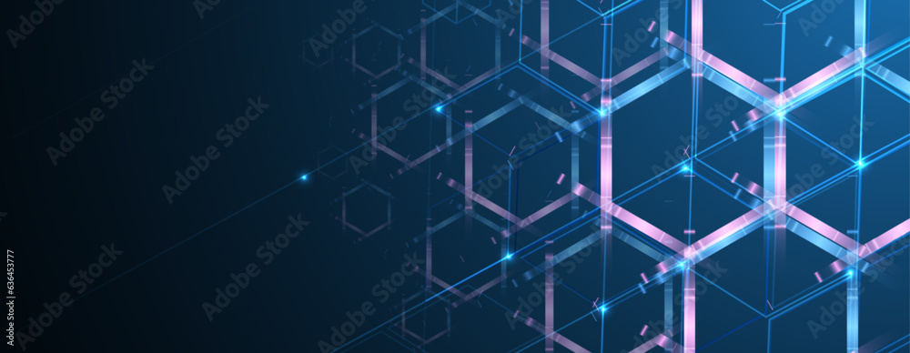 Obraz premium Technology banner design with hexagons abstract background.