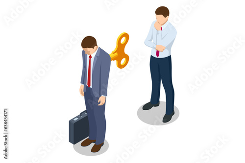 Isometric businessman breakdown, burnout at work, emotional burnout, sleepy, lethargy, breakdown