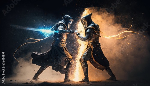 Fantasy fight between two knights. Generative AI