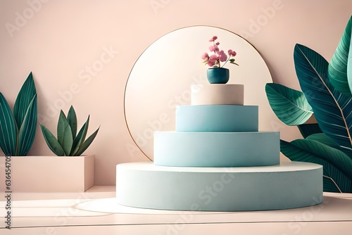 Podium, showcase on pastel stucco background. Abstract geometric composition ...