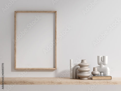 Close up Frame Mockup, Minimalist  Frame Mockup with vases decoration, Poster Mockup, 3d illustration