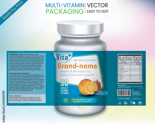 Multivitamin Label, Vita Plus, Vitamin pack, Supplement labels, Vector bottle, Bottle label, Nutrition Supplement Label, Packaging template design, free vector label, Medicine pack