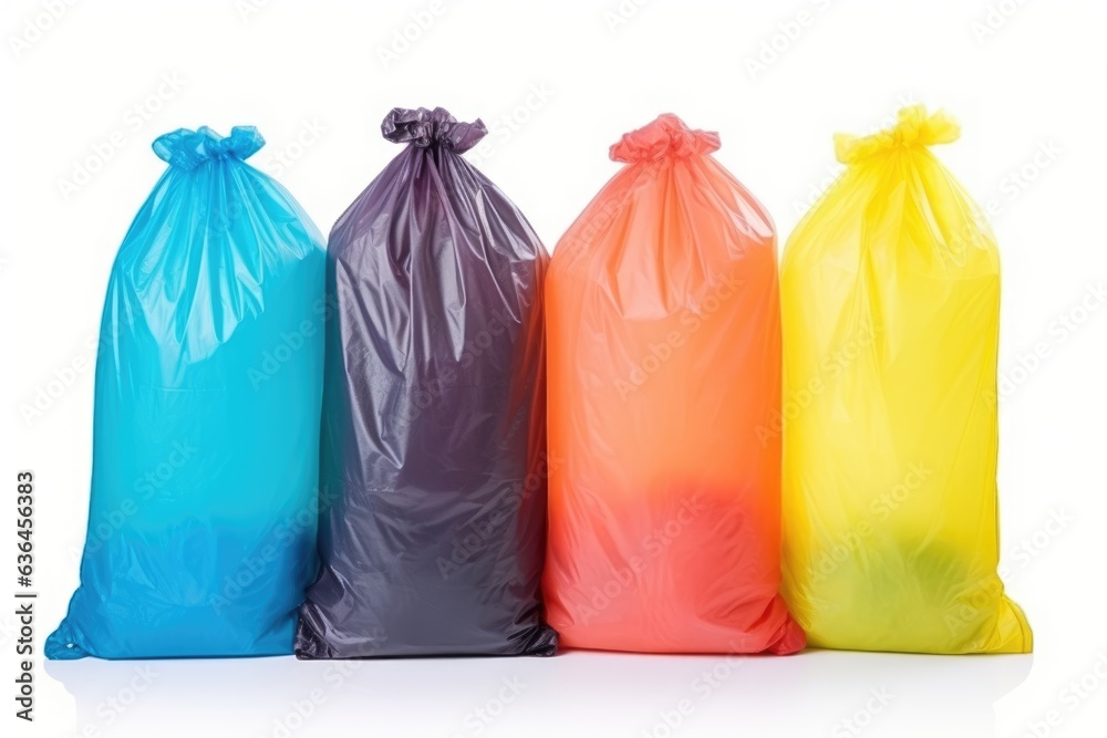 A set of colored garbage bags isolated on white background