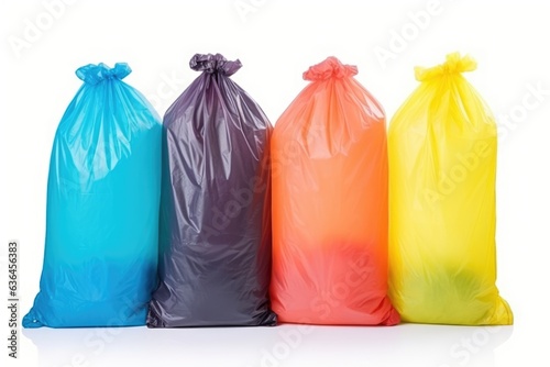 A set of colored garbage bags isolated on white background