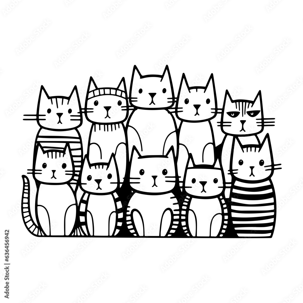 Vector Illustration of a cat with lines drawing for logo,icon, black and white