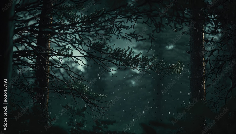 A calm rainy night in the forest. Generative AI A calm rainy night in the forest. Generative AI