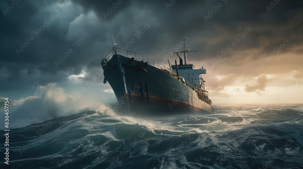 ship in the storm. Generative AI - obrazy, fototapety, plakaty 