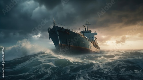 Fotografija ship in the storm. Generative AI