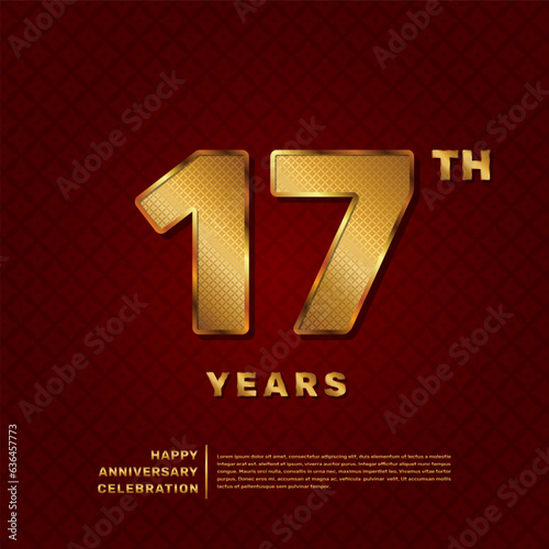 Vector template for a 17 year anniversary celebration with a golden pattern number concept. Vector template design photo