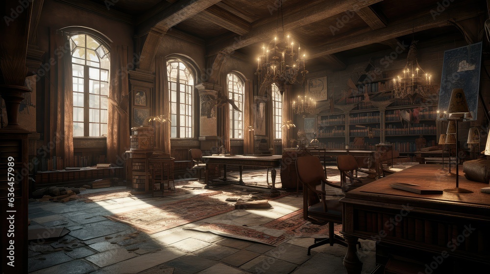 interior of an old class room. Generative AI