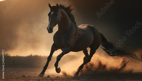 horse running in the field. Generative AI