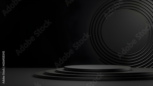 Minimalist Room with a beautiful Stage in Black Colors. Modern and Futuristic Background for Product Presentation.