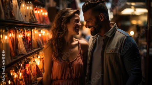 Happy couple shopping together in a boutique