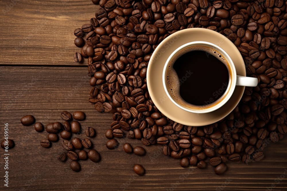 Coffee cup top view on wooden table background Coffee cup top view on wooden table background
