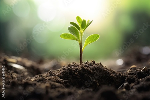 plant growth in farm with sunlight background. agriculture seeding growing