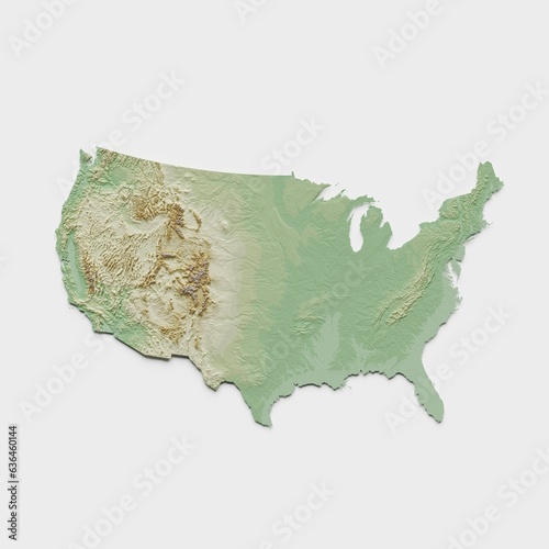United States of America (Contiguous, Vers. 2) Topographic Relief Map  - 3D Render photo