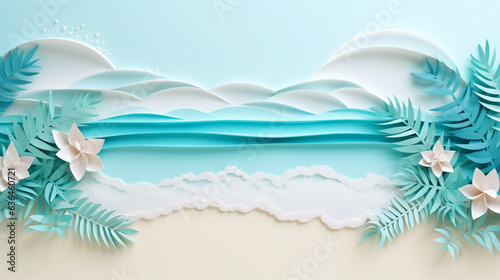 seascape background colorful paper cut, made with generative AI