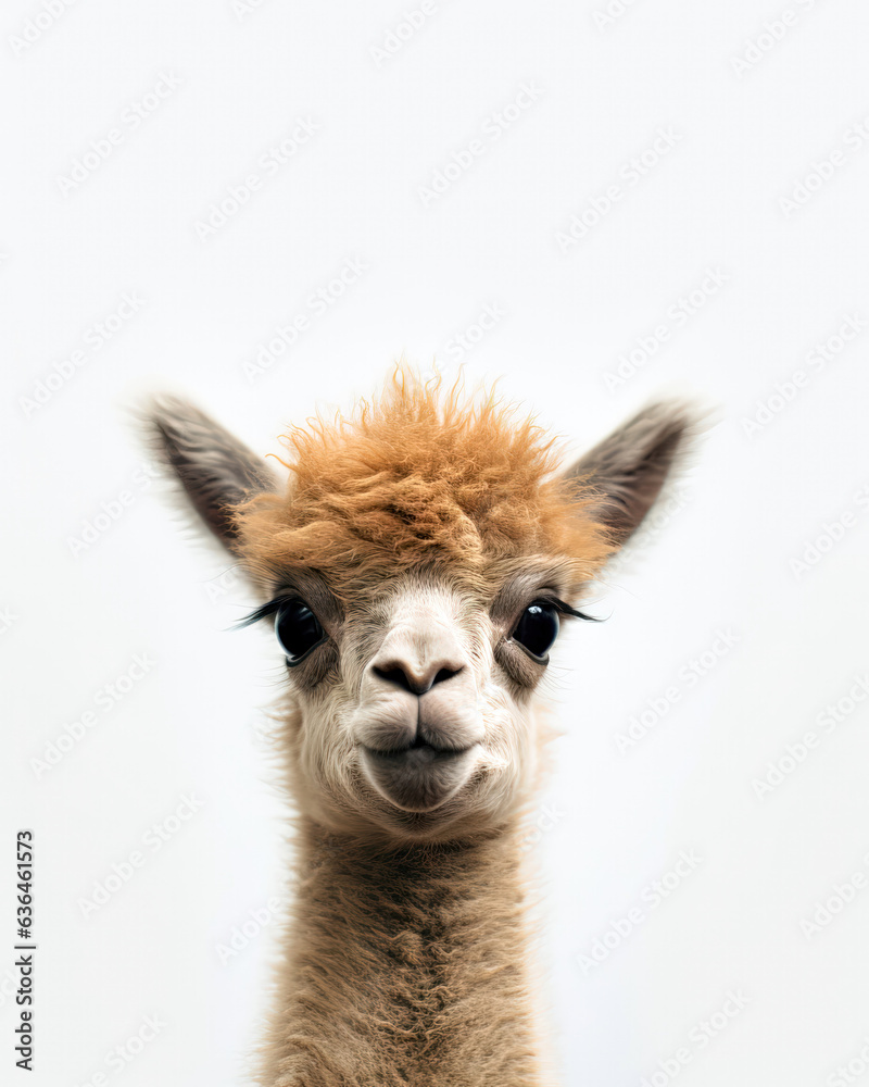 Portrait of an alpaca on a white background