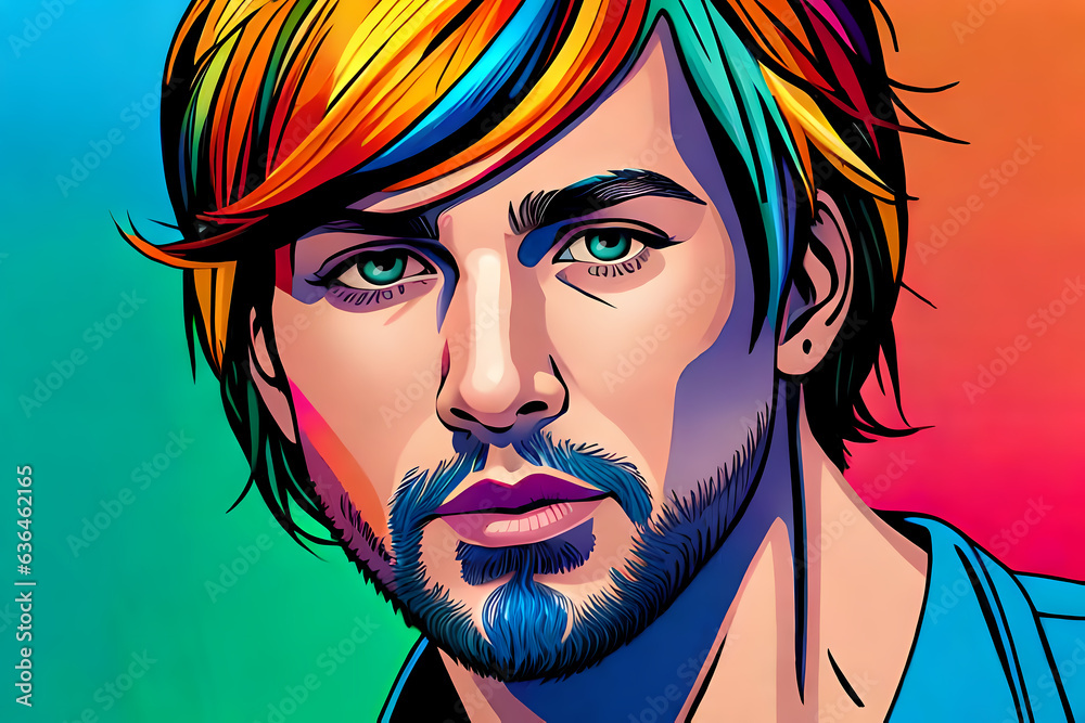 LGBTQ gay man with rainbow coloured hair
