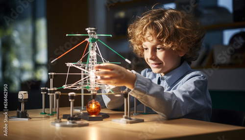 boy doing physics experiment made with generative AI