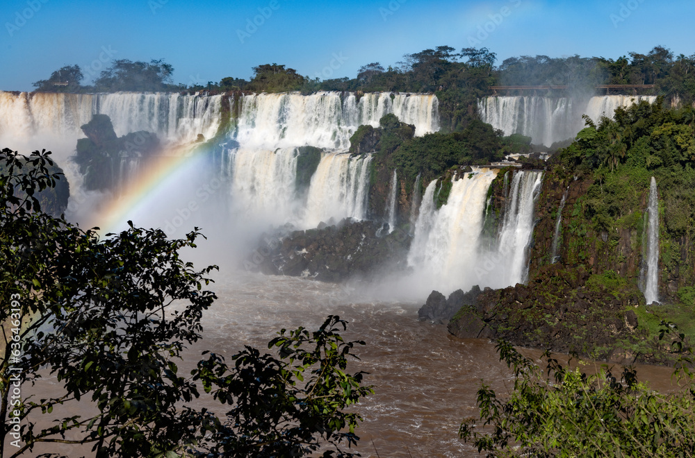 Iguazu Falls at Isla San Martin, one of the new seven natural wonders of the world in all its beauty viewed from the Argentinian side - traveling and exploring South America 