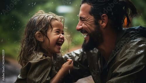 father hugging child in rain, father and daughter
