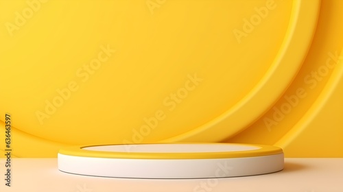 Minimalist Room with a beautiful Stage in Light Yellow Colors. Modern and Futuristic Background for Product Presentation.