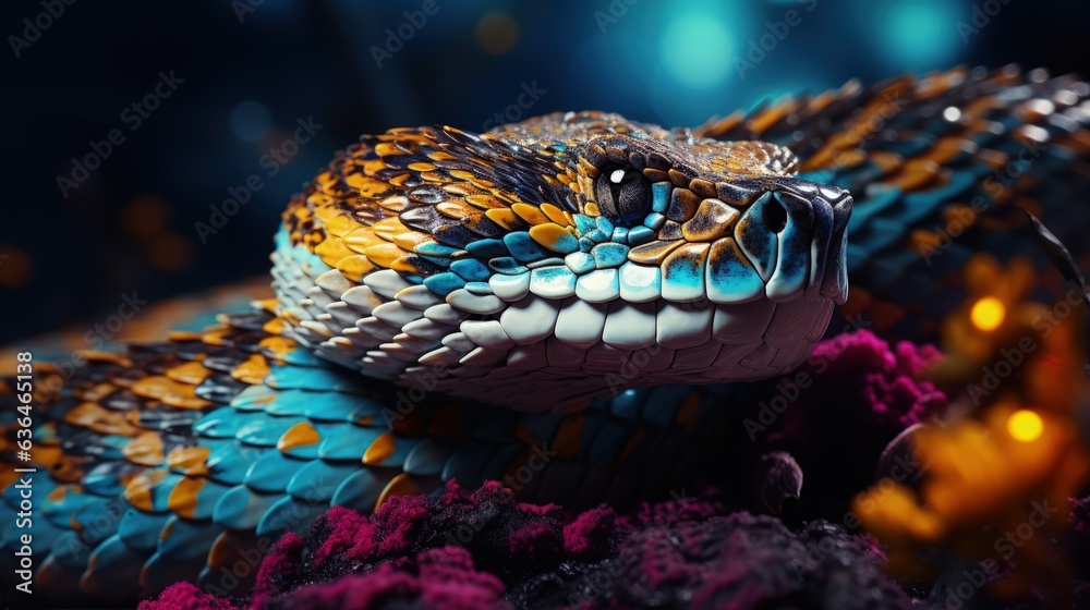 Fototapeta premium Snakes Serpentes are a suborder of the class of reptiles of the Scalyidae division venomous creature predator, fearsome and beautiful dangerous scales and skin .