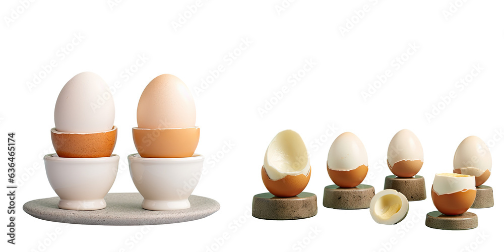 Boiled eggs in egg cups on transparent background Boiled eggs in egg cups on transparent background
