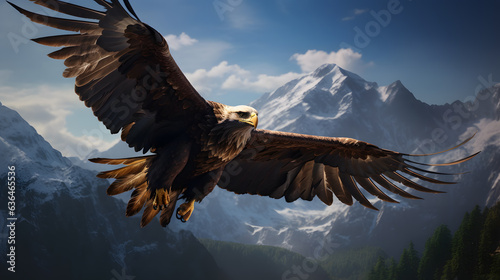 inspiring eagle flying over mountains 