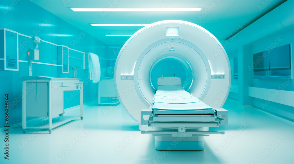 Advanced MRI or CT Scan medical diagnosis machine at hospital lab, featuring various connected devices. Generative Ai Advanced MRI or CT Scan medical diagnosis machine at hospital lab, featuring various connected devices. Generative Ai