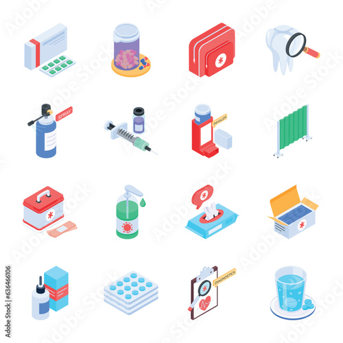 Set of Medical Equipment Isometric Icons 

