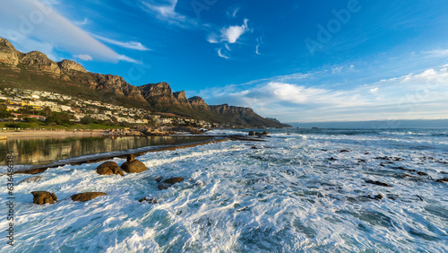 Camps Bay Tidal Pool and the Twelve Apostles in the backgroung, Cape Town, South Africa
