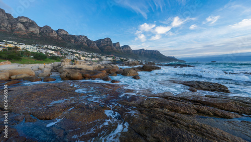Twelve Apostles mountain range captured from Camps Bay, Cape Town, South Africa photo
