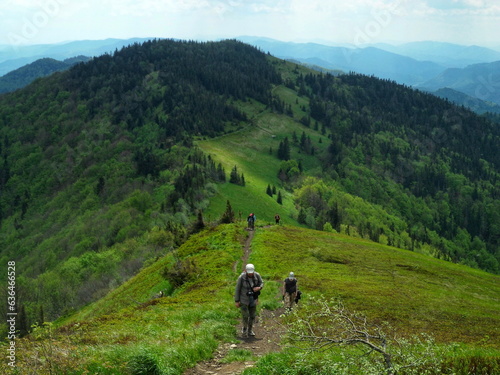 In summer, tourists climb the path to the top of the mountain