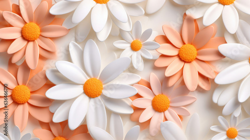 Elegant 3D Daisies in White and Peach