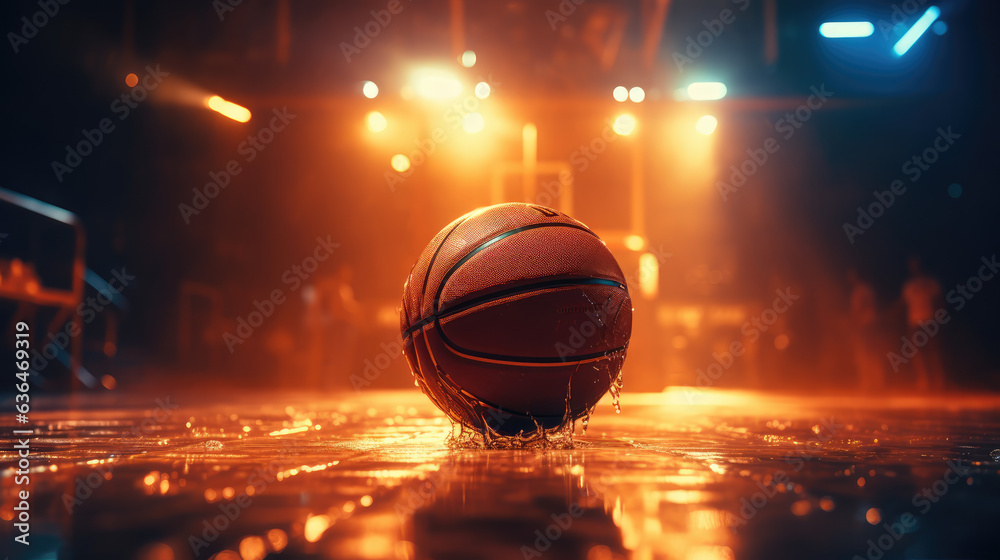 Basketball neon ball. Basket ball on fire,  Generate Ai