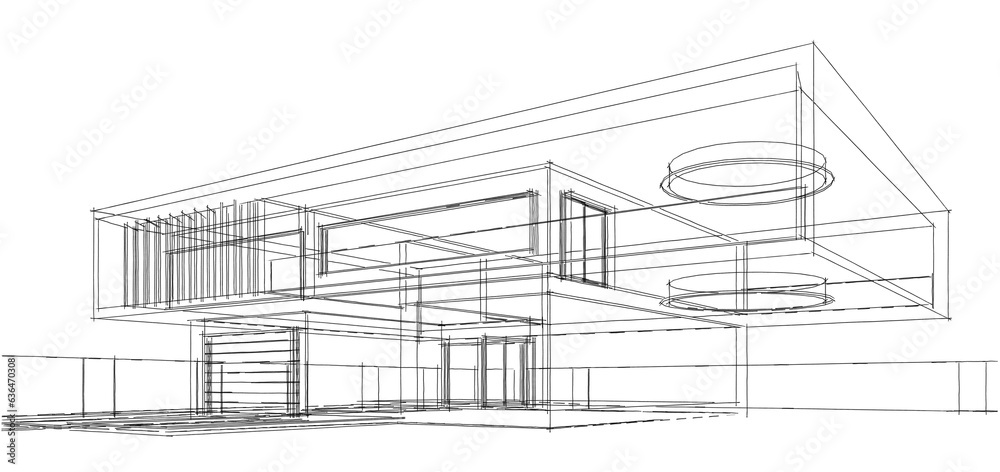 Architectural sketch of a building 3d