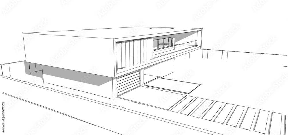 Architectural sketch of a building 3d