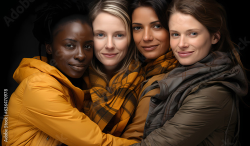 Unity in Diversity: Four Female Friends Embracing photo