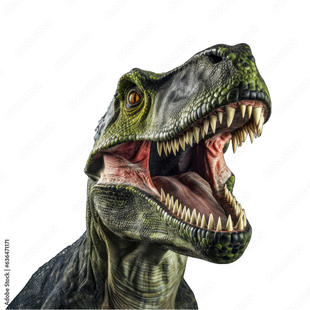 A roaring dinosaur with its jaws wide open