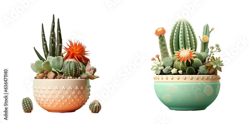 Cacti and haworthia in pot on transparent background photo