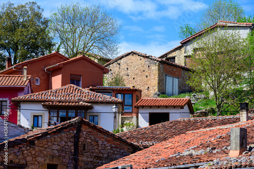 Old houses in remote mountain village Asiego, Picos de Europa mountains, Asturias, North of Spain