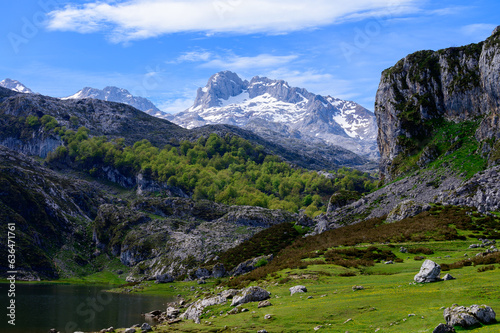 Mountain lakes Lagos de Covadonga  Picos de Europa mountains  Asturias  North of Spain