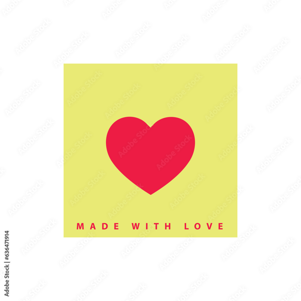 Red heart symbol label - green background, made with love Red heart symbol label - green background, made with love